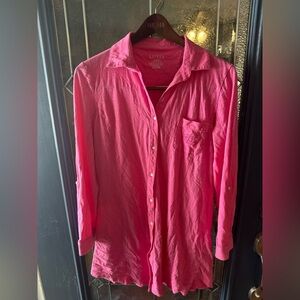 Lauren Ralph Lauren pink button down pajama shirt dress long sleeves size large